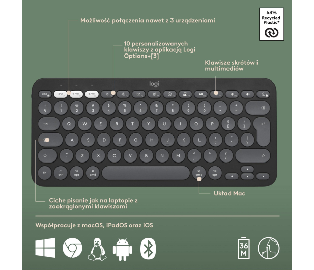 LOGITECH Zestaw klawiatura i mysz Pebble Combo for Mac Tonal Graphite 920-012244 Grafitowy - 1172745 - zdjęcie 12